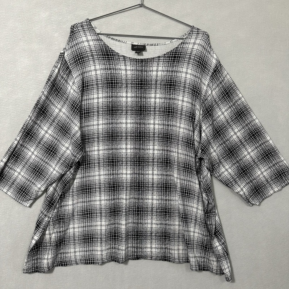 J Jill Liquid Knit Tunic Wearever Collection White Black Plaid Stretch Womens 4X